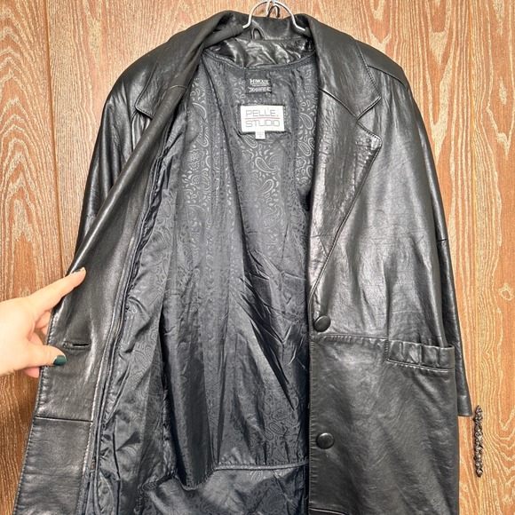 VTG Pelle Studio Black Genuine Leather Blazer Trench Jacket Women's M Thermolite - Picture 7 of 12